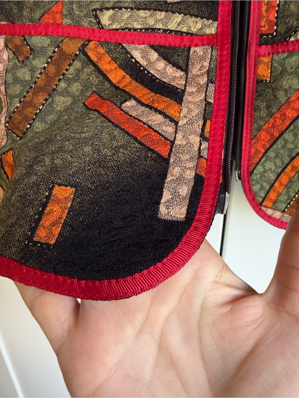 Joseph Ribkoff Vintage Abstract Zip Blazer Jacket Size 8 Earthy Geometric Retro - Picture 4 of 9